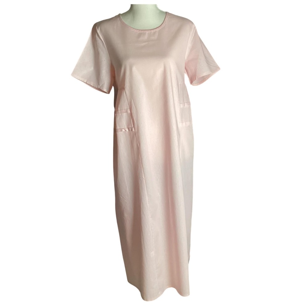 Pink Cotton Maxi Dress Size Small Short Sleeve Lounge Casual Pocket